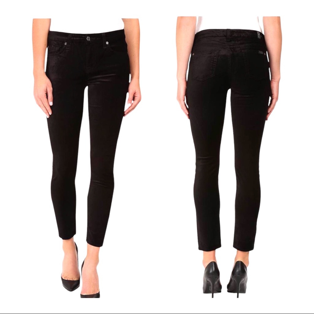 7 For All Mankind Velour Straight Leg Pants 7Fam Black Velvet Ankle Womens 25